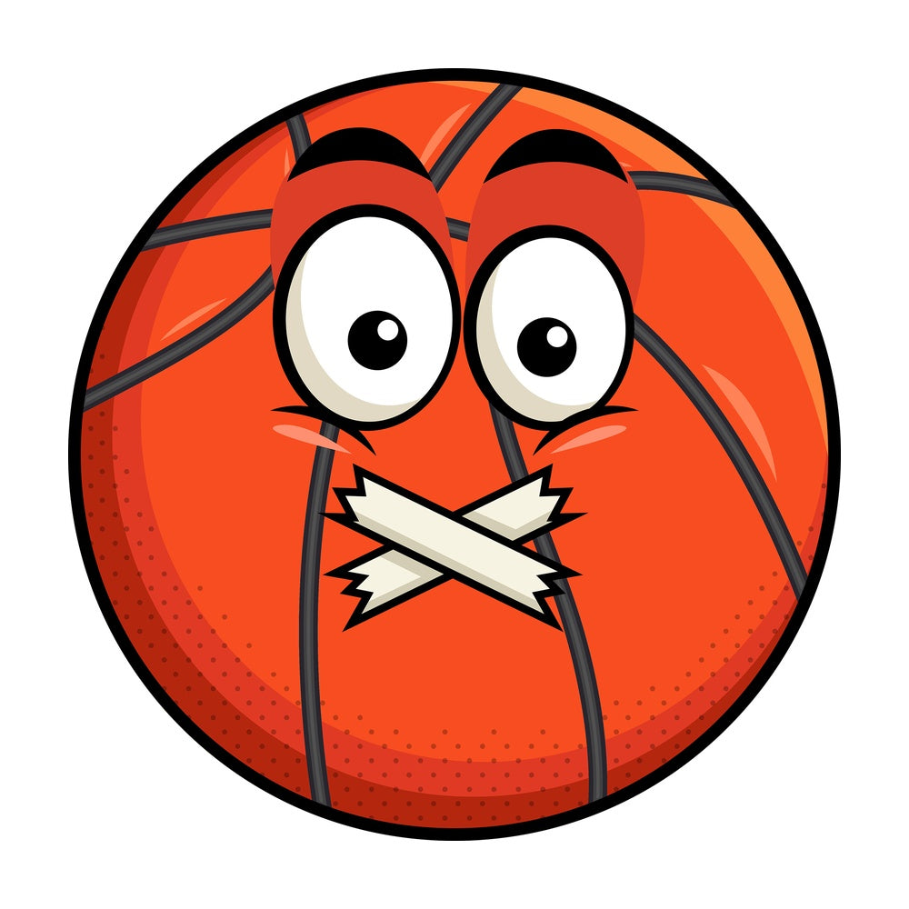 Taped mouth basketball emoticon. PNG - JPG and vector EPS file formats (infinitely scalable). Image isolated on transparent background.