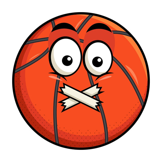 Taped mouth basketball emoticon. PNG - JPG and vector EPS file formats (infinitely scalable). Image isolated on transparent background.