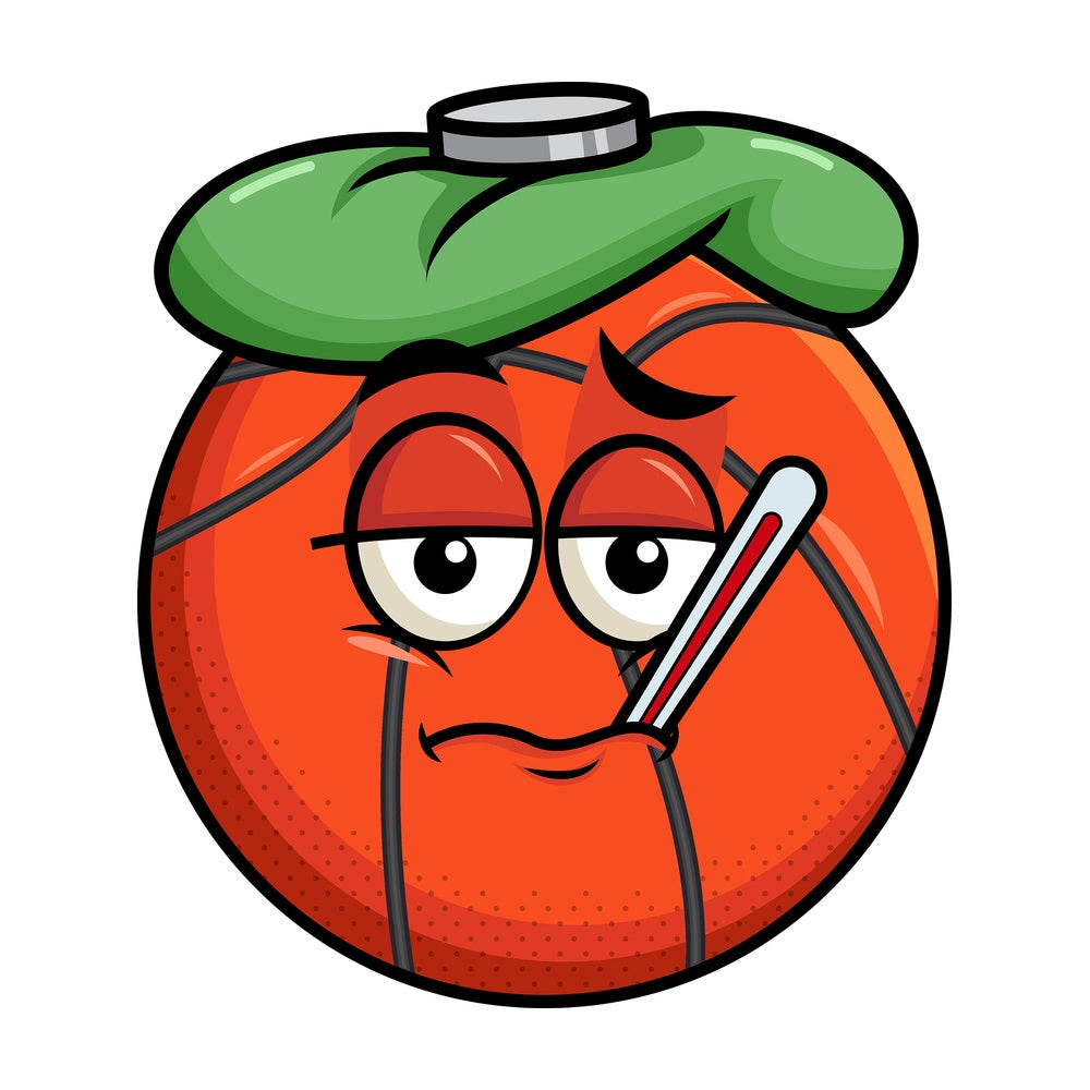 Feverish sick basketball emoticon. PNG - JPG and vector EPS file formats (infinitely scalable). Image isolated on transparent background.