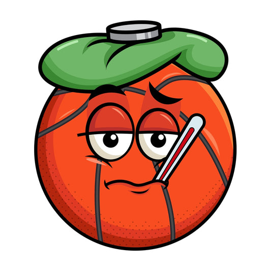 Feverish sick basketball emoticon. PNG - JPG and vector EPS file formats (infinitely scalable). Image isolated on transparent background.