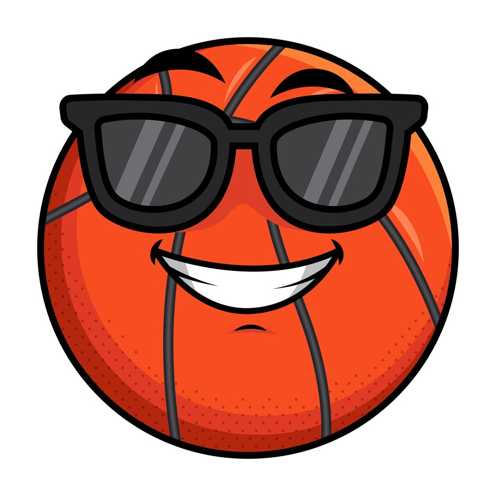 Cool basketball wearing sunglasses emoticon. PNG - JPG and vector EPS file formats (infinitely scalable). Image isolated on transparent background.