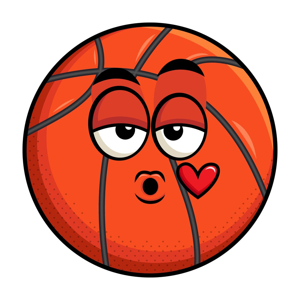 Basketball blowing a kiss emoticon. PNG - JPG and vector EPS file formats (infinitely scalable). Image isolated on transparent background.