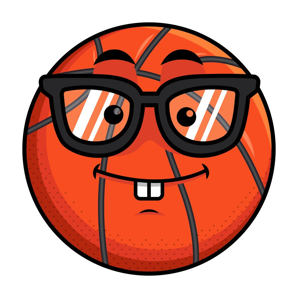 Nerdy basketball emoticon. PNG - JPG and vector EPS file formats (infinitely scalable). Image isolated on transparent background.
