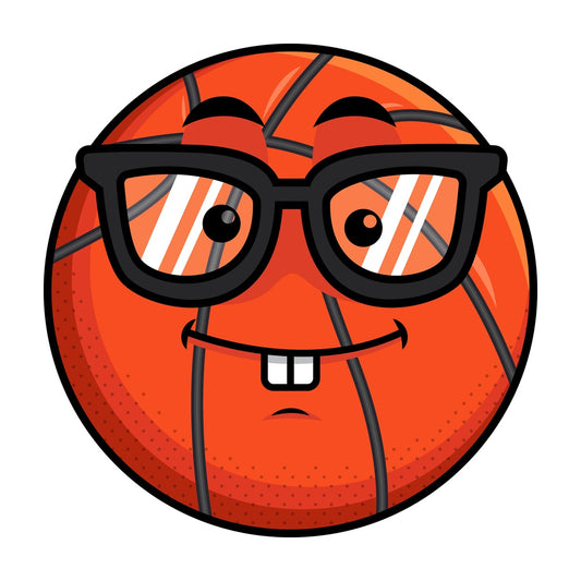 Nerdy basketball emoticon. PNG - JPG and vector EPS file formats (infinitely scalable). Image isolated on transparent background.