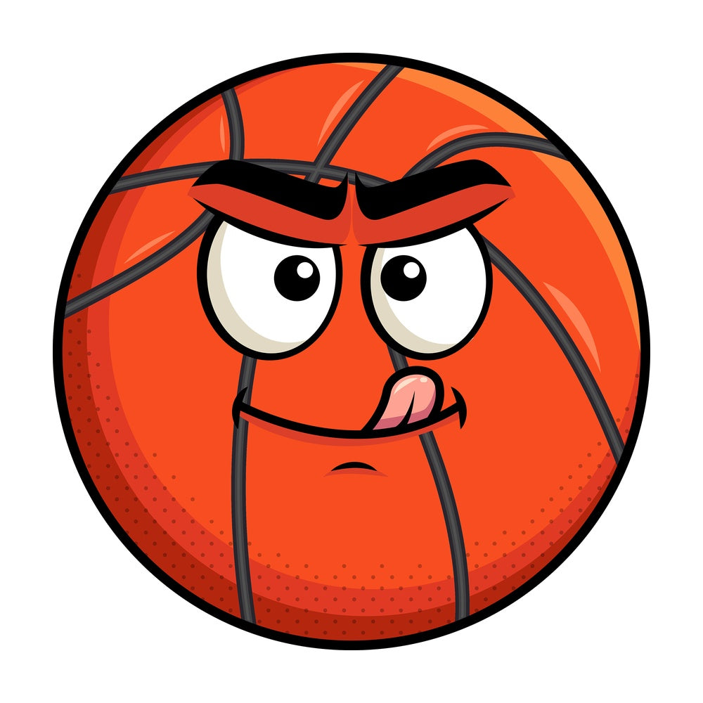 Evil look basketball emoticon. PNG - JPG and vector EPS file formats (infinitely scalable). Image isolated on transparent background.