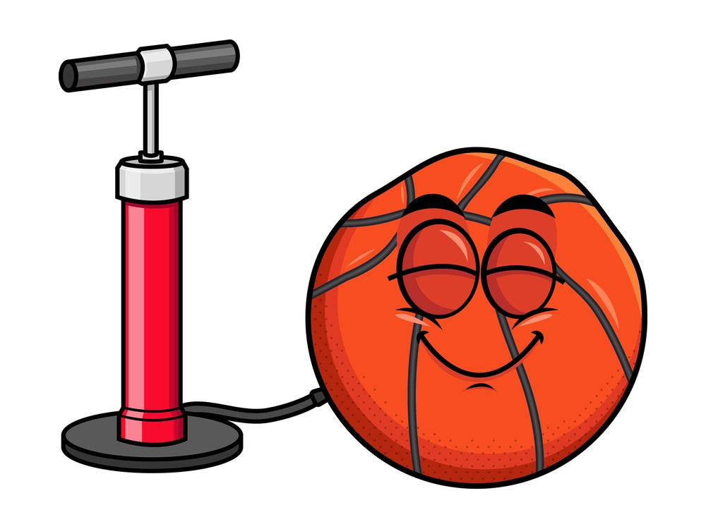 Pump inflating basketball emoticon. PNG - JPG and vector EPS file formats (infinitely scalable). Image isolated on transparent background.