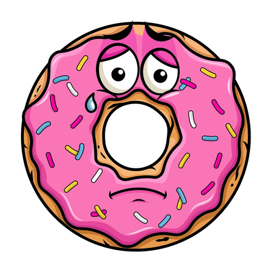 Teared up sad donut emoticon. PNG - JPG and vector EPS file formats (infinitely scalable). Image isolated on transparent background.