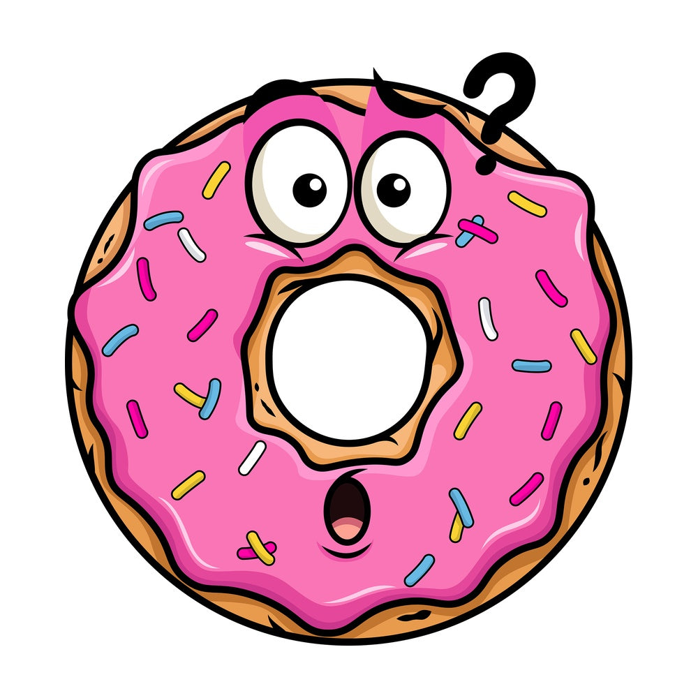 Confused donut emoticon. PNG - JPG and vector EPS file formats (infinitely scalable). Image isolated on transparent background.