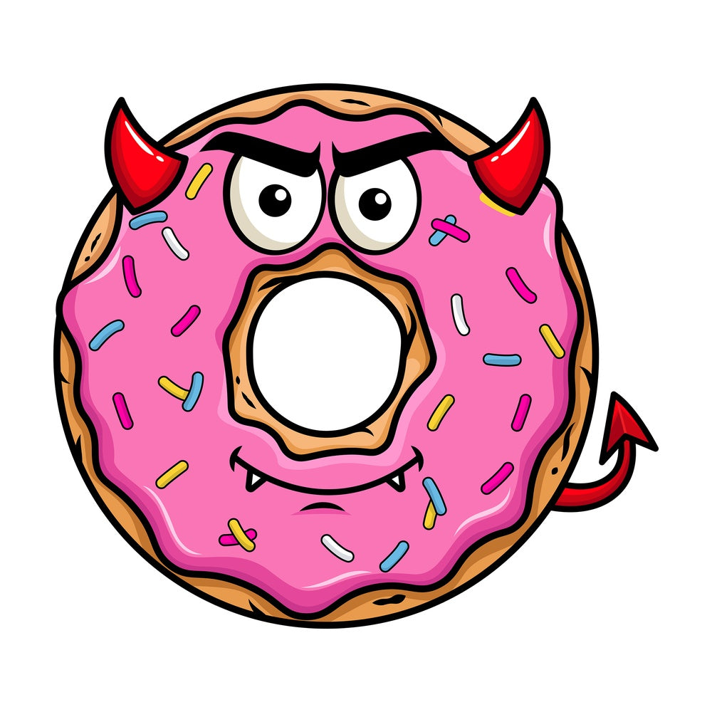Crafty devil donut emoticon. PNG - JPG and vector EPS file formats (infinitely scalable). Image isolated on transparent background.
