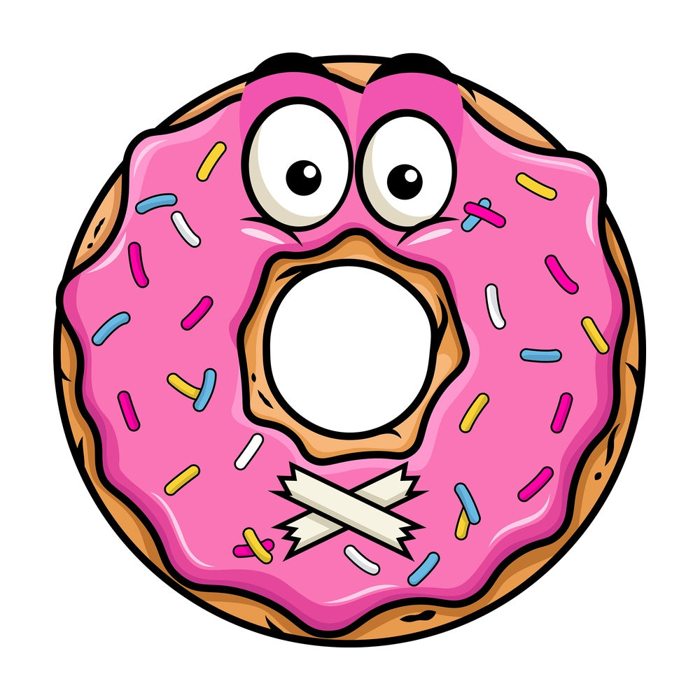 Taped mouth donut emoticon. PNG - JPG and vector EPS file formats (infinitely scalable). Image isolated on transparent background.