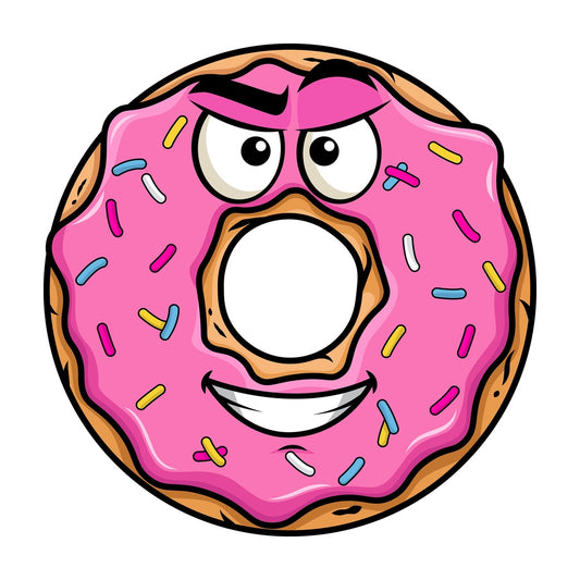 Cunning evil face donut emoticon. PNG - JPG and vector EPS file formats (infinitely scalable). Image isolated on transparent background.