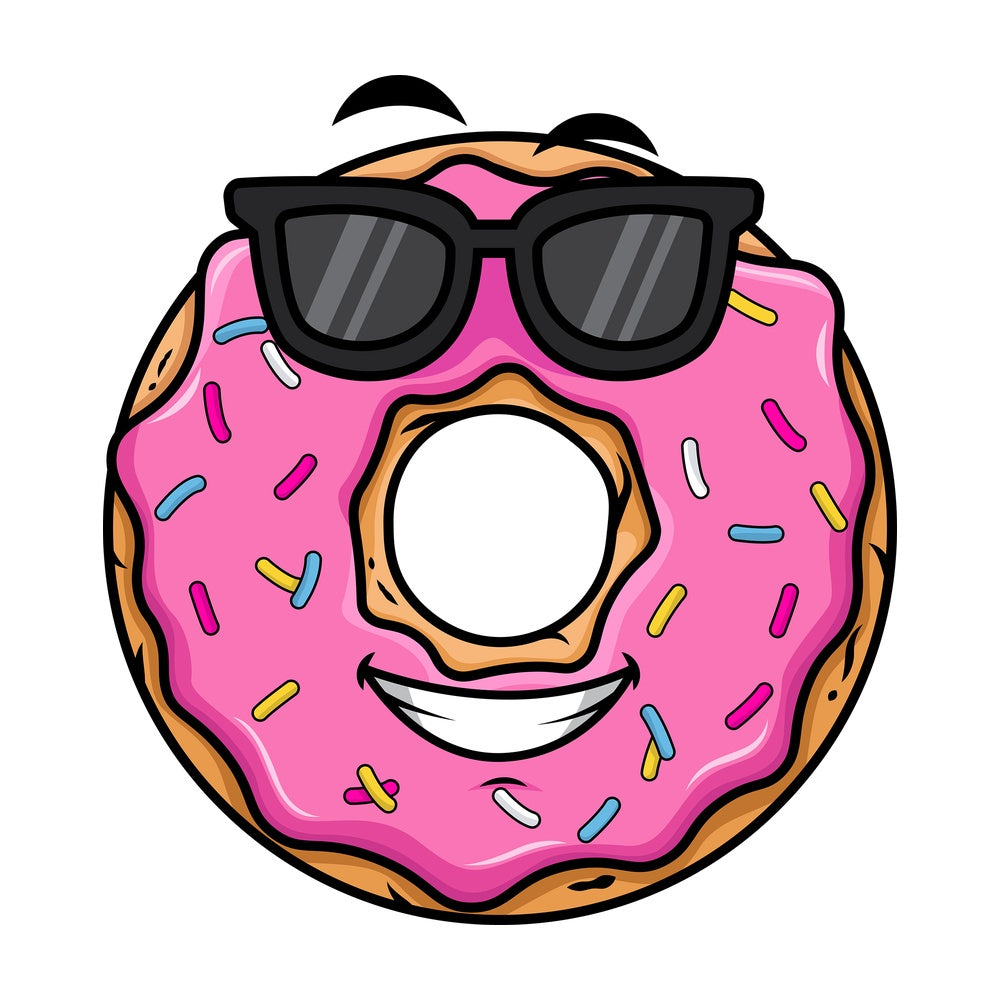 Cool donut wearing sunglasses emoticon. PNG - JPG and vector EPS file formats (infinitely scalable). Image isolated on transparent background.