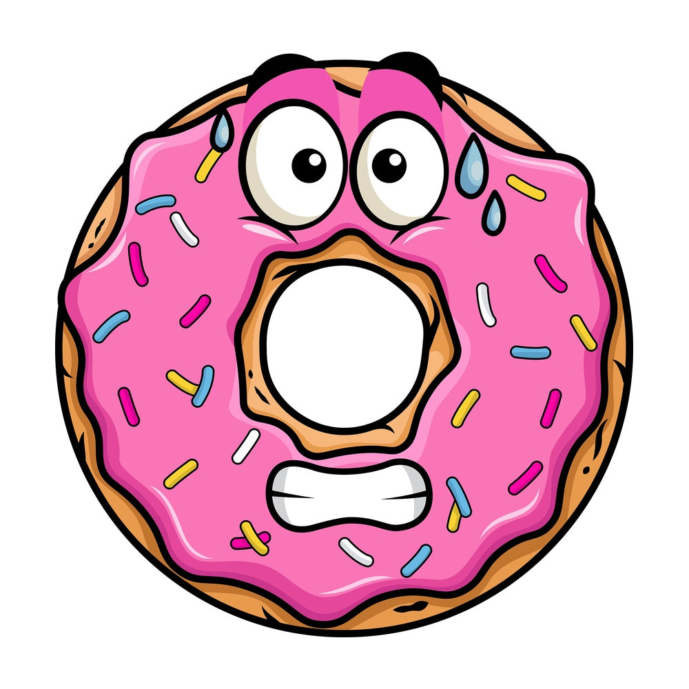 Sweating donut emoticon. PNG - JPG and vector EPS file formats (infinitely scalable). Image isolated on transparent background.