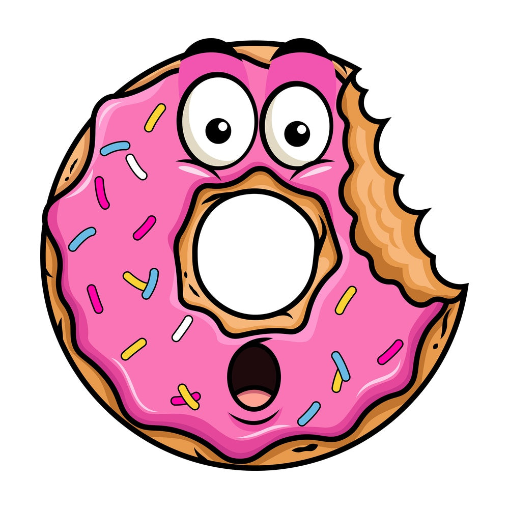 Bitten donut emoticon. PNG - JPG and vector EPS file formats (infinitely scalable). Image isolated on transparent background.