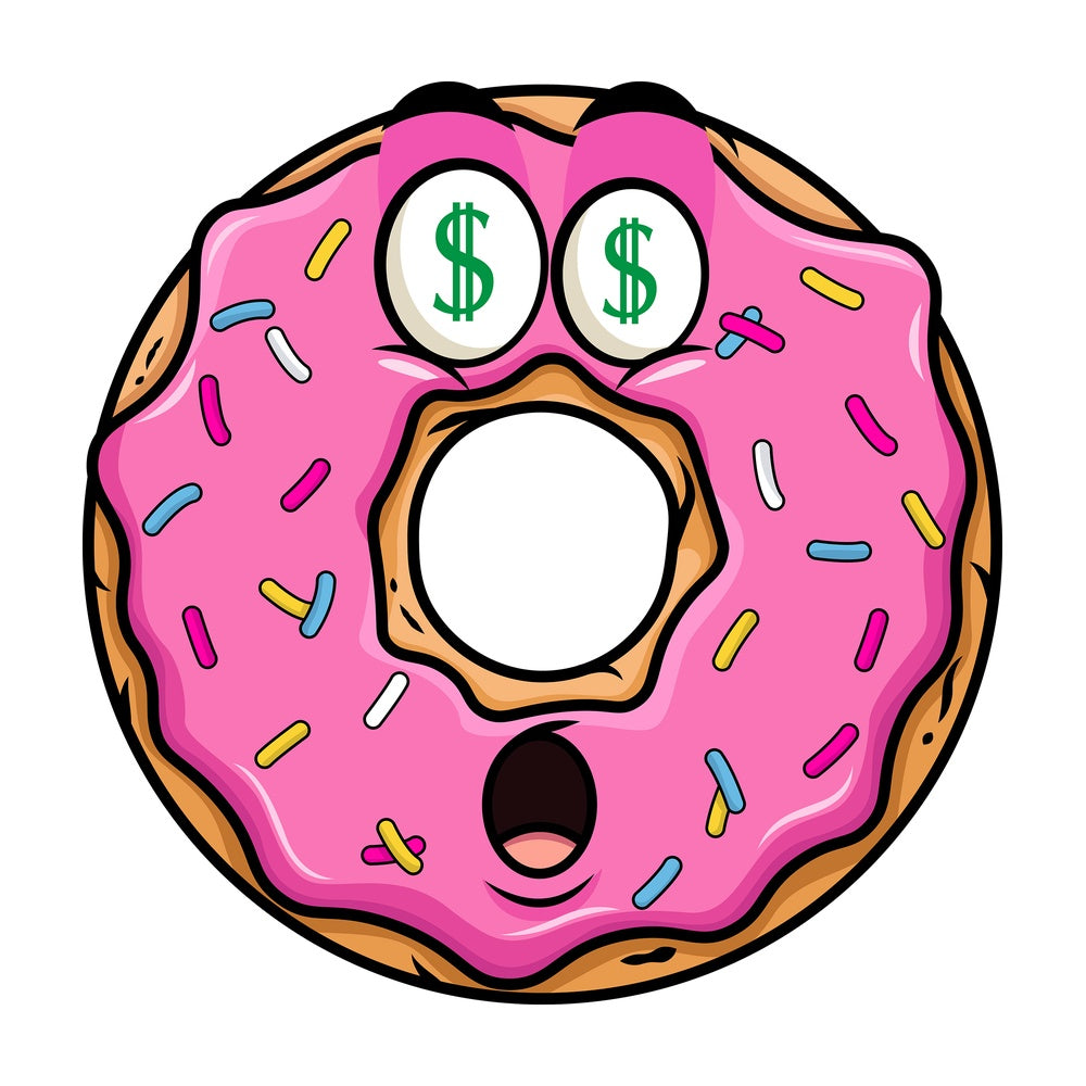 Money eyes donut emoticon. PNG - JPG and vector EPS file formats (infinitely scalable). Image isolated on transparent background.