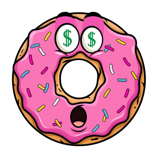 Money eyes donut emoticon. PNG - JPG and vector EPS file formats (infinitely scalable). Image isolated on transparent background.