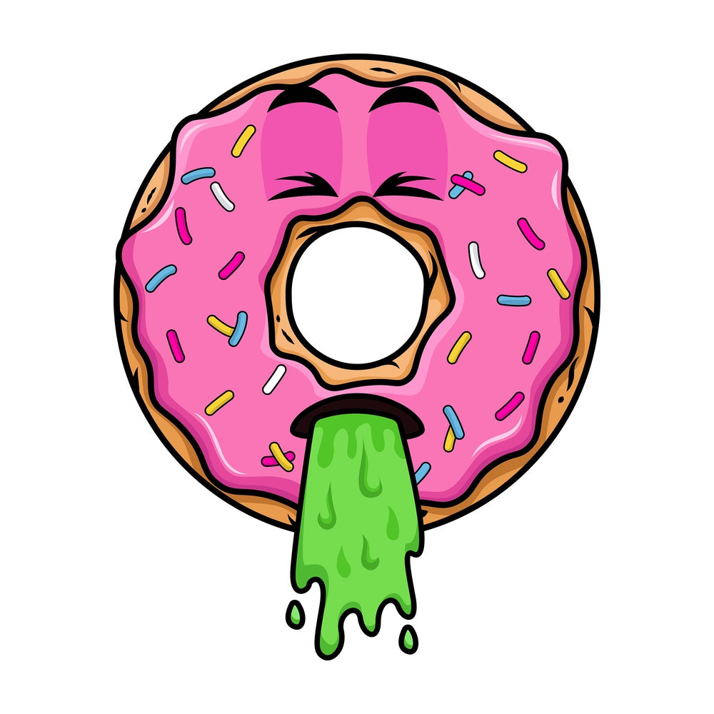 Donut throwing up emoticon. PNG - JPG and vector EPS file formats (infinitely scalable). Image isolated on transparent background.