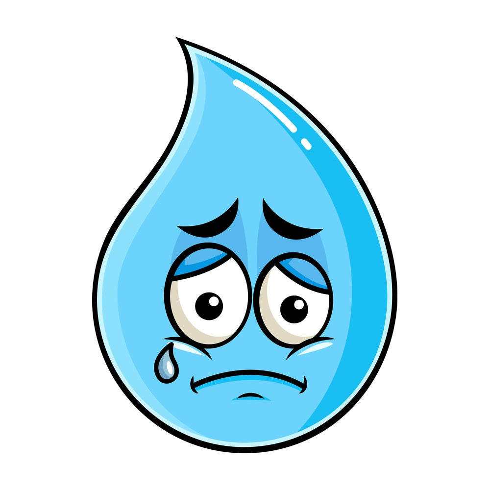Teared up sad raindrop emoticon. PNG - JPG and vector EPS file formats (infinitely scalable). Image isolated on transparent background.