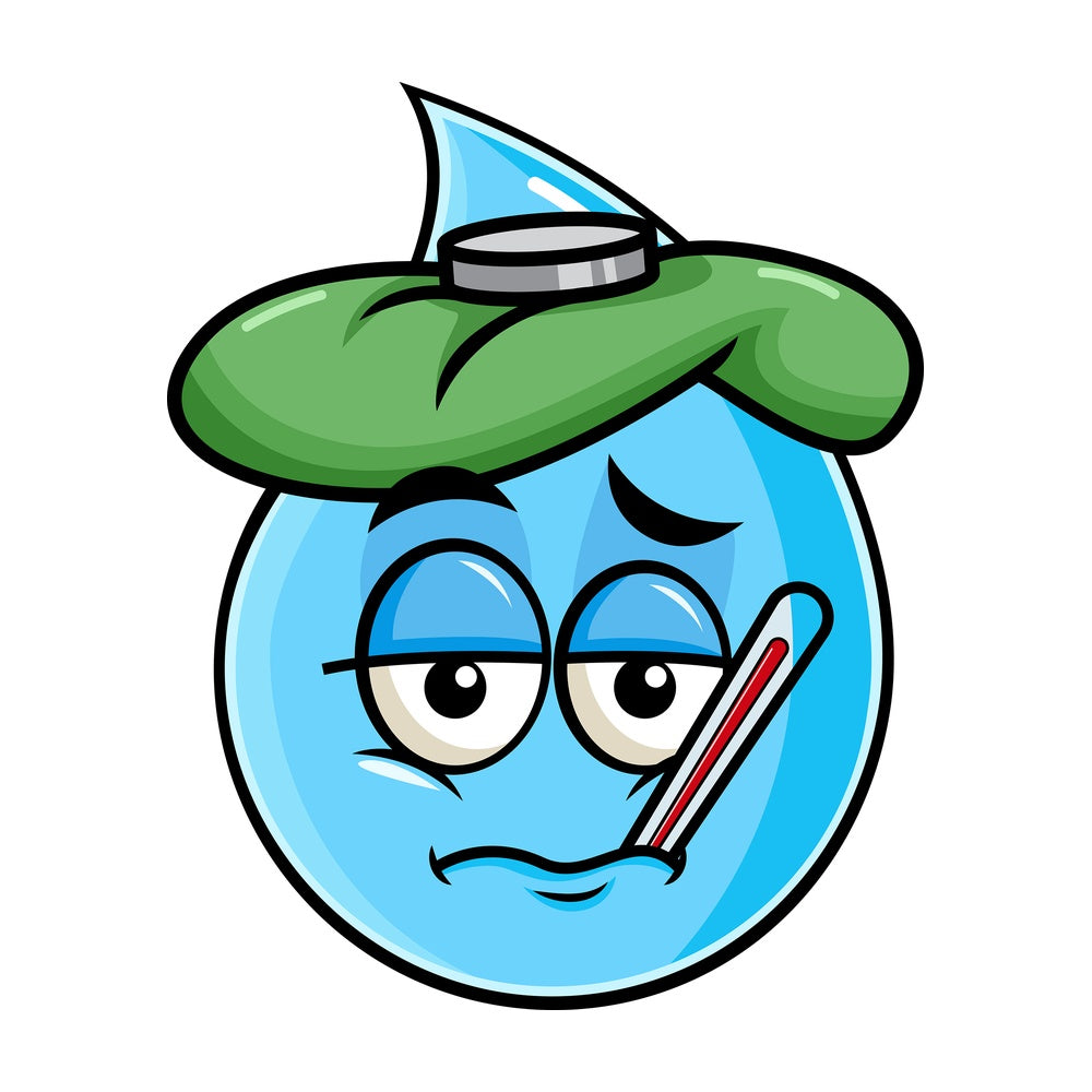 Feverish sick raindrop emoticon. PNG - JPG and vector EPS file formats (infinitely scalable). Image isolated on transparent background.