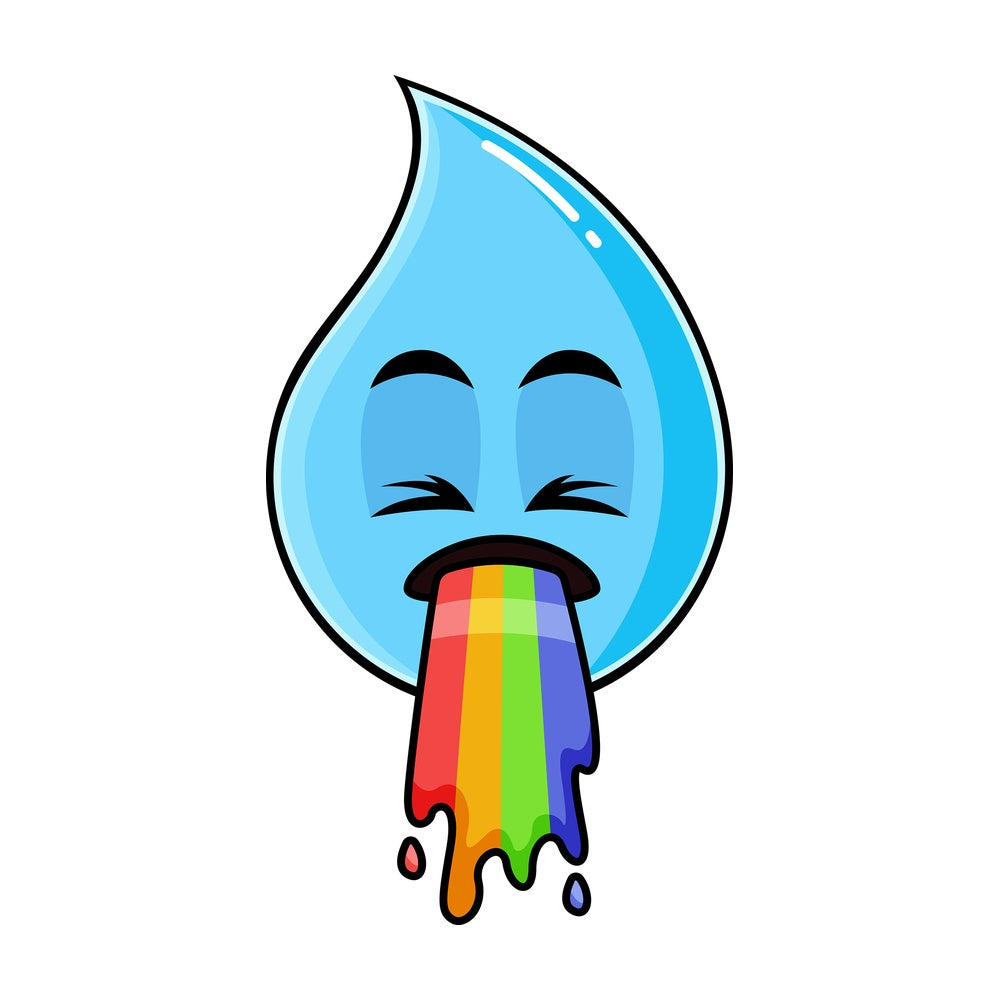 Rainbow vomit raindrop emoticon. PNG - JPG and vector EPS file formats (infinitely scalable). Image isolated on transparent background.