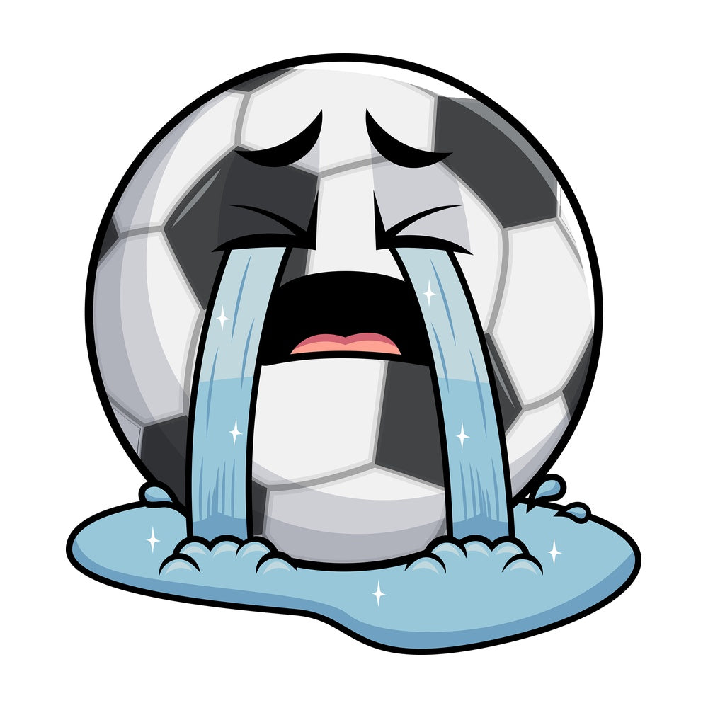 Crying with wailing tears soccer ball emoticon. PNG - JPG and vector EPS file formats (infinitely scalable). Image isolated on transparent background.