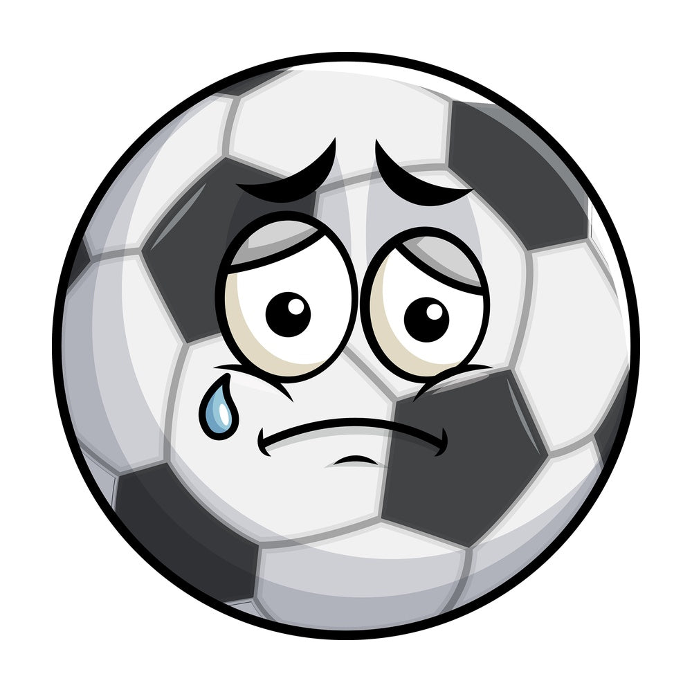 Teared up sad soccer ball emoticon. PNG - JPG and vector EPS file formats (infinitely scalable). Image isolated on transparent background.