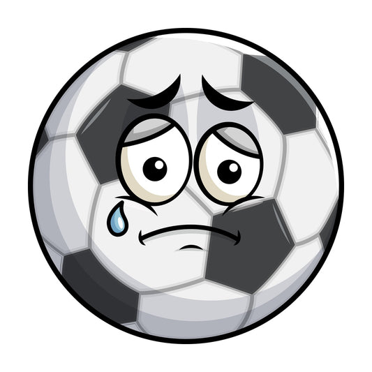 Teared up sad soccer ball emoticon. PNG - JPG and vector EPS file formats (infinitely scalable). Image isolated on transparent background.