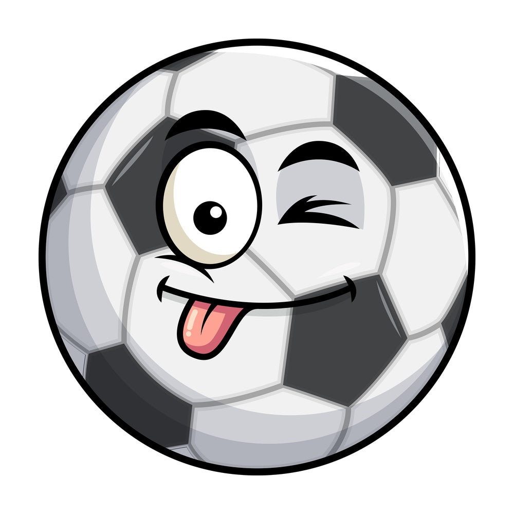 Winking tongue out soccer ball emoticon. PNG - JPG and vector EPS file formats (infinitely scalable). Image isolated on transparent background.