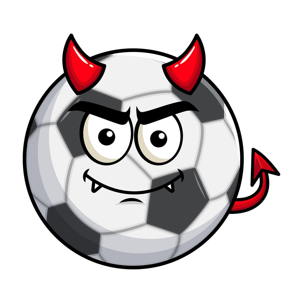 Crafty devil soccer ball emoticon. PNG - JPG and vector EPS file formats (infinitely scalable). Image isolated on transparent background.