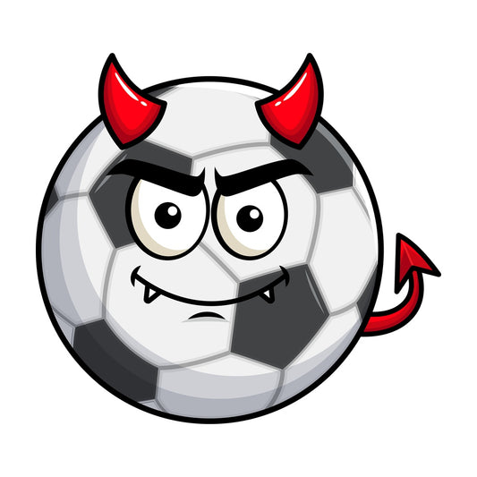 Crafty devil soccer ball emoticon. PNG - JPG and vector EPS file formats (infinitely scalable). Image isolated on transparent background.