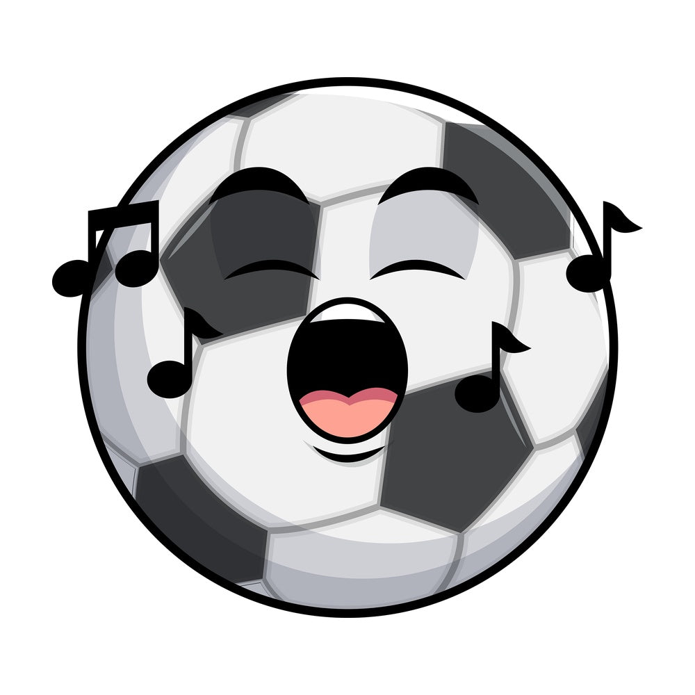 Singing soccer ball emoticon. PNG - JPG and vector EPS file formats (infinitely scalable). Image isolated on transparent background.