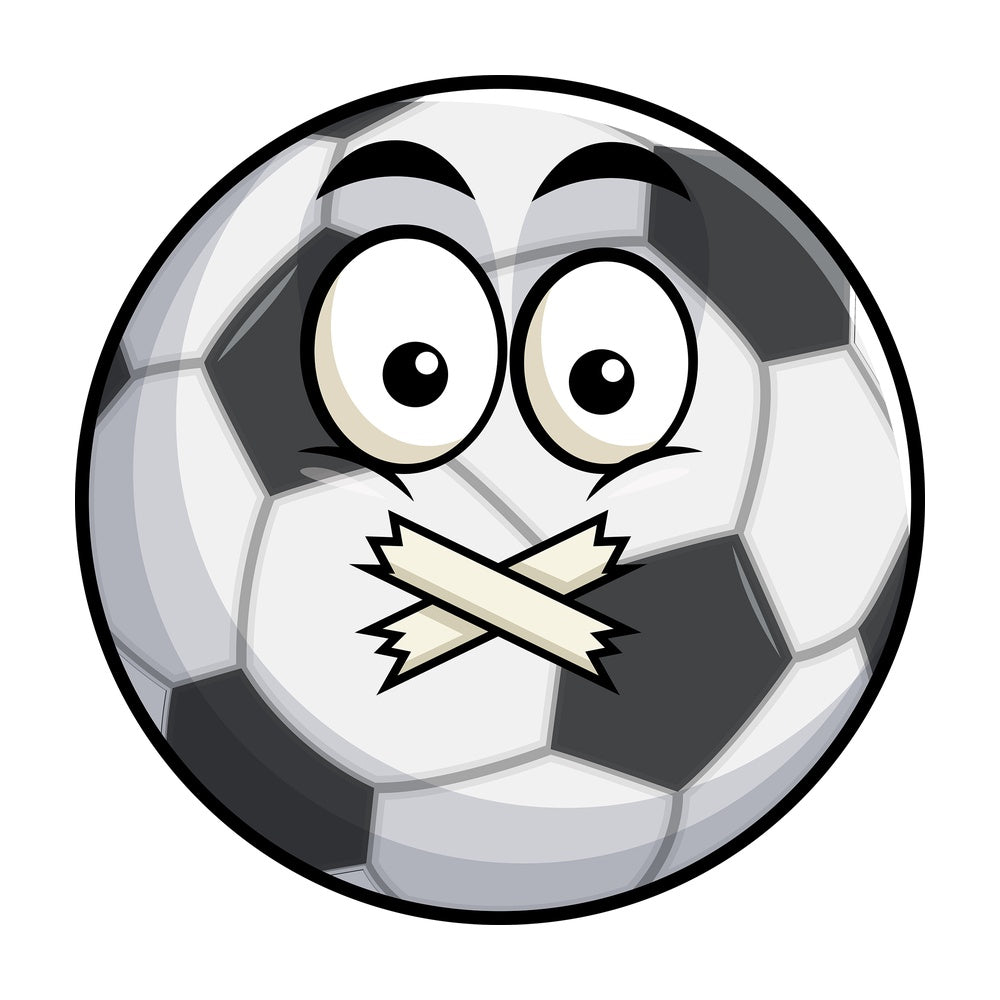 Taped mouth soccer ball emoticon. PNG - JPG and vector EPS file formats (infinitely scalable). Image isolated on transparent background.