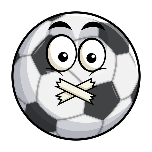Taped mouth soccer ball emoticon. PNG - JPG and vector EPS file formats (infinitely scalable). Image isolated on transparent background.