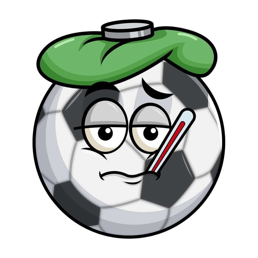 Feverish sick soccer ball emoticon. PNG - JPG and vector EPS file formats (infinitely scalable). Image isolated on transparent background.