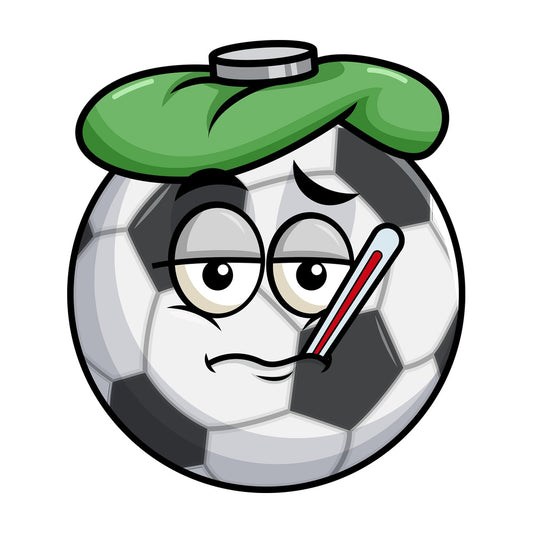 Feverish sick soccer ball emoticon. PNG - JPG and vector EPS file formats (infinitely scalable). Image isolated on transparent background.