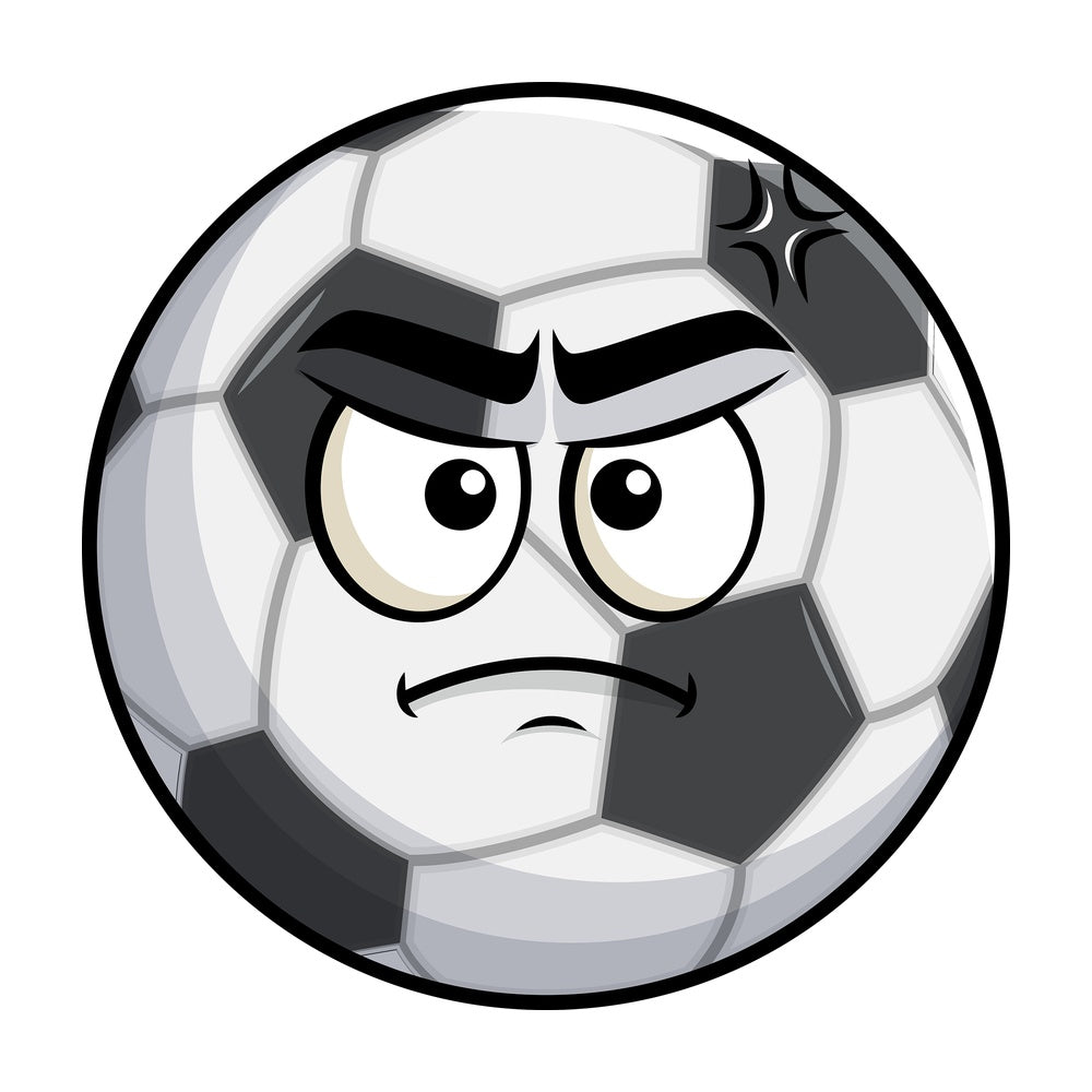 Annoyed soccer ball emoticon. PNG - JPG and vector EPS file formats (infinitely scalable). Image isolated on transparent background.