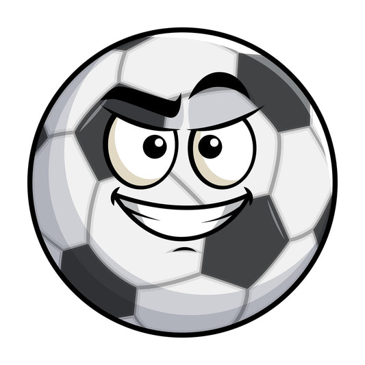 Cunning evil face soccer ball emoticon. PNG - JPG and vector EPS file formats (infinitely scalable). Image isolated on transparent background.