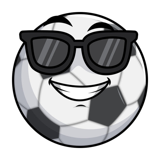 Cool soccer ball wearing sunglasses emoticon. PNG - JPG and vector EPS file formats (infinitely scalable). Image isolated on transparent background.