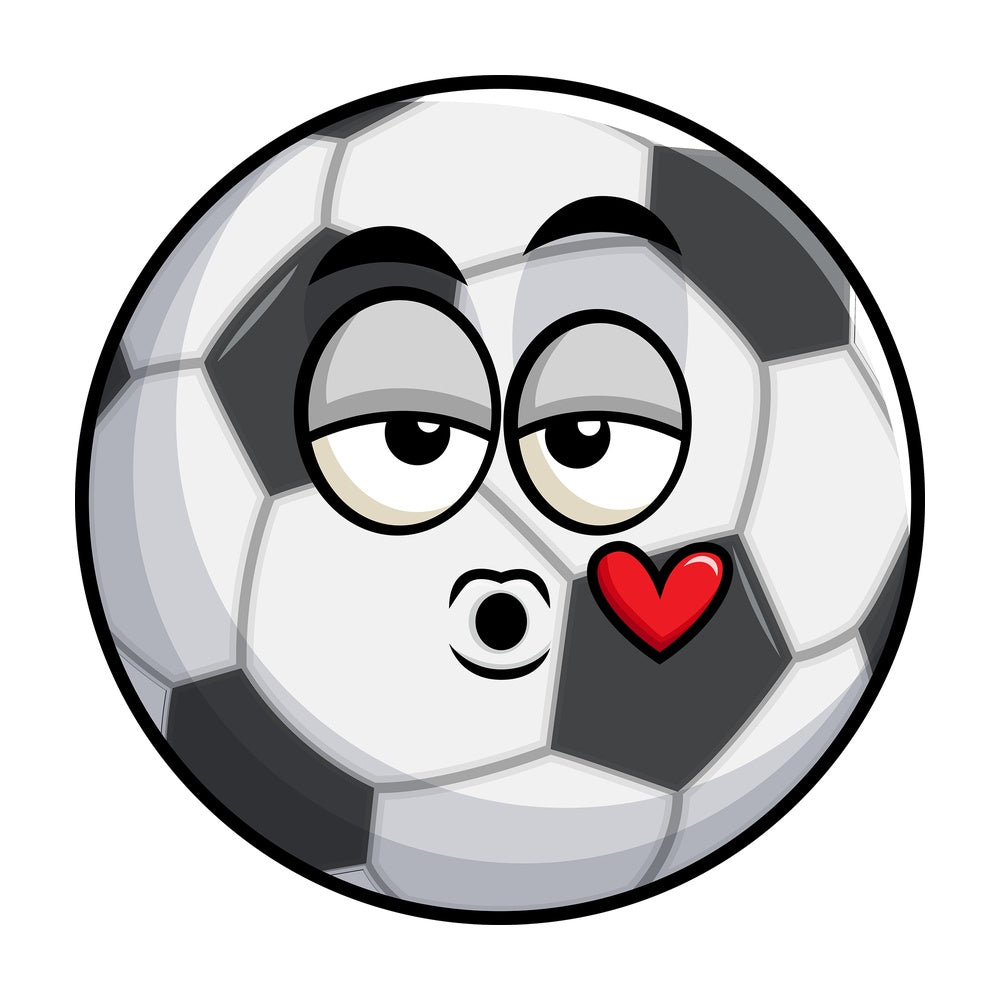 Soccer ball blowing a kiss emoticon. PNG - JPG and vector EPS file formats (infinitely scalable). Image isolated on transparent background.