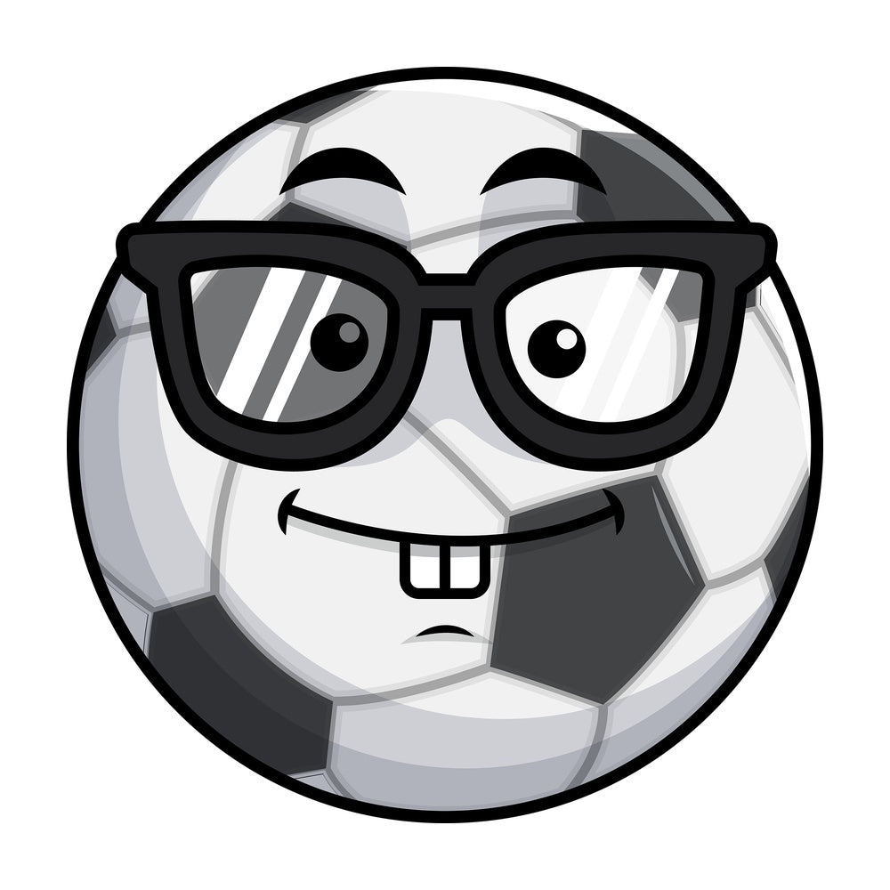 Nerdy soccer ball emoticon. PNG - JPG and vector EPS file formats (infinitely scalable). Image isolated on transparent background.