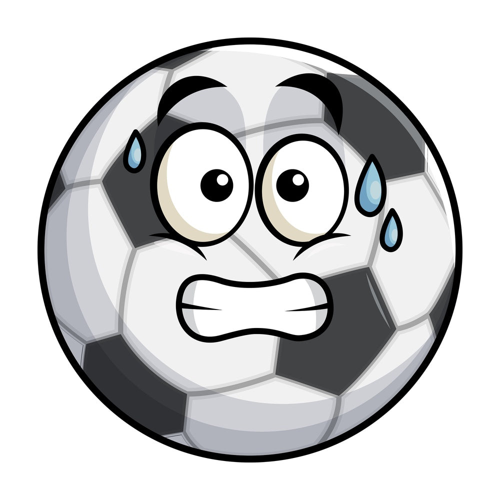 Sweating soccer ball emoticon. PNG - JPG and vector EPS file formats (infinitely scalable). Image isolated on transparent background.