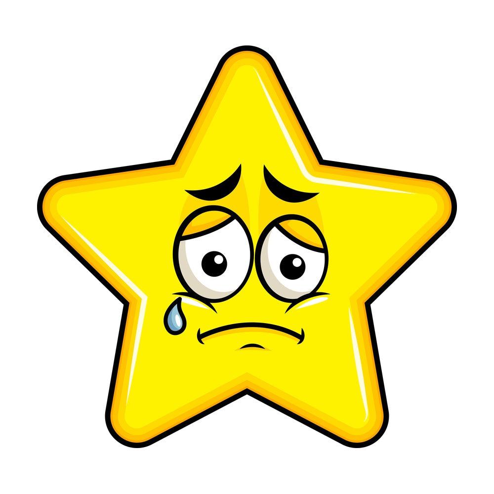 Teared up sad star emoticon. PNG - JPG and vector EPS file formats (infinitely scalable). Image isolated on transparent background.