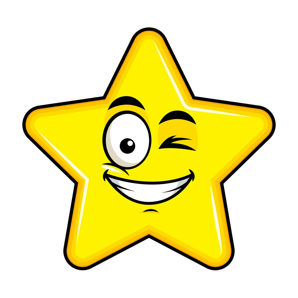 Winking and smiling star emoticon. PNG - JPG and vector EPS file formats (infinitely scalable). Image isolated on transparent background.