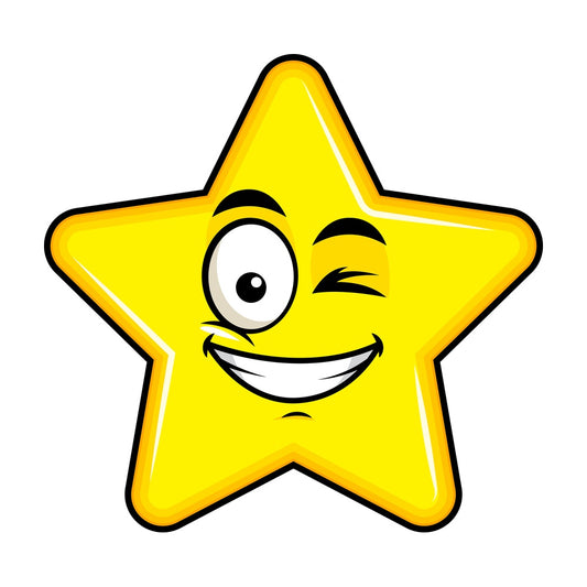 Winking and smiling star emoticon. PNG - JPG and vector EPS file formats (infinitely scalable). Image isolated on transparent background.