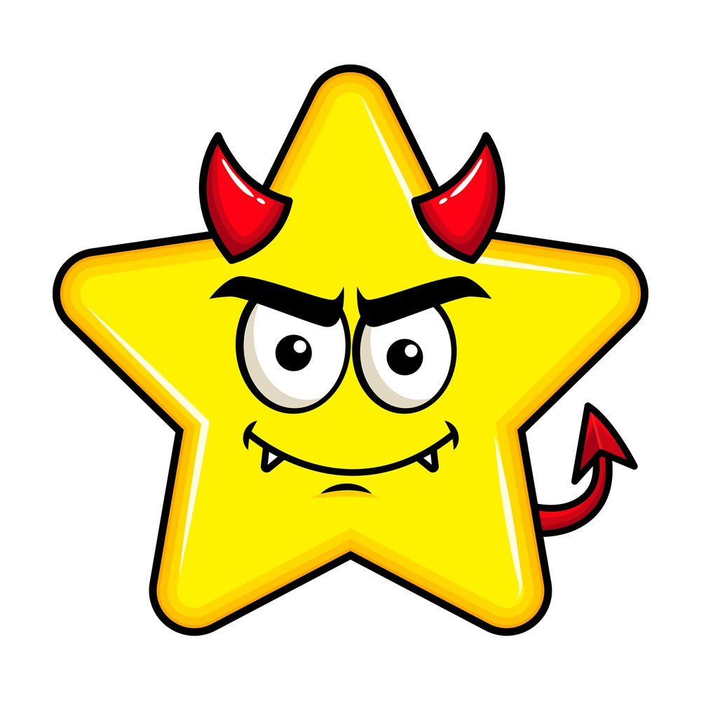 Crafty devil star emoticon. PNG - JPG and vector EPS file formats (infinitely scalable). Image isolated on transparent background.