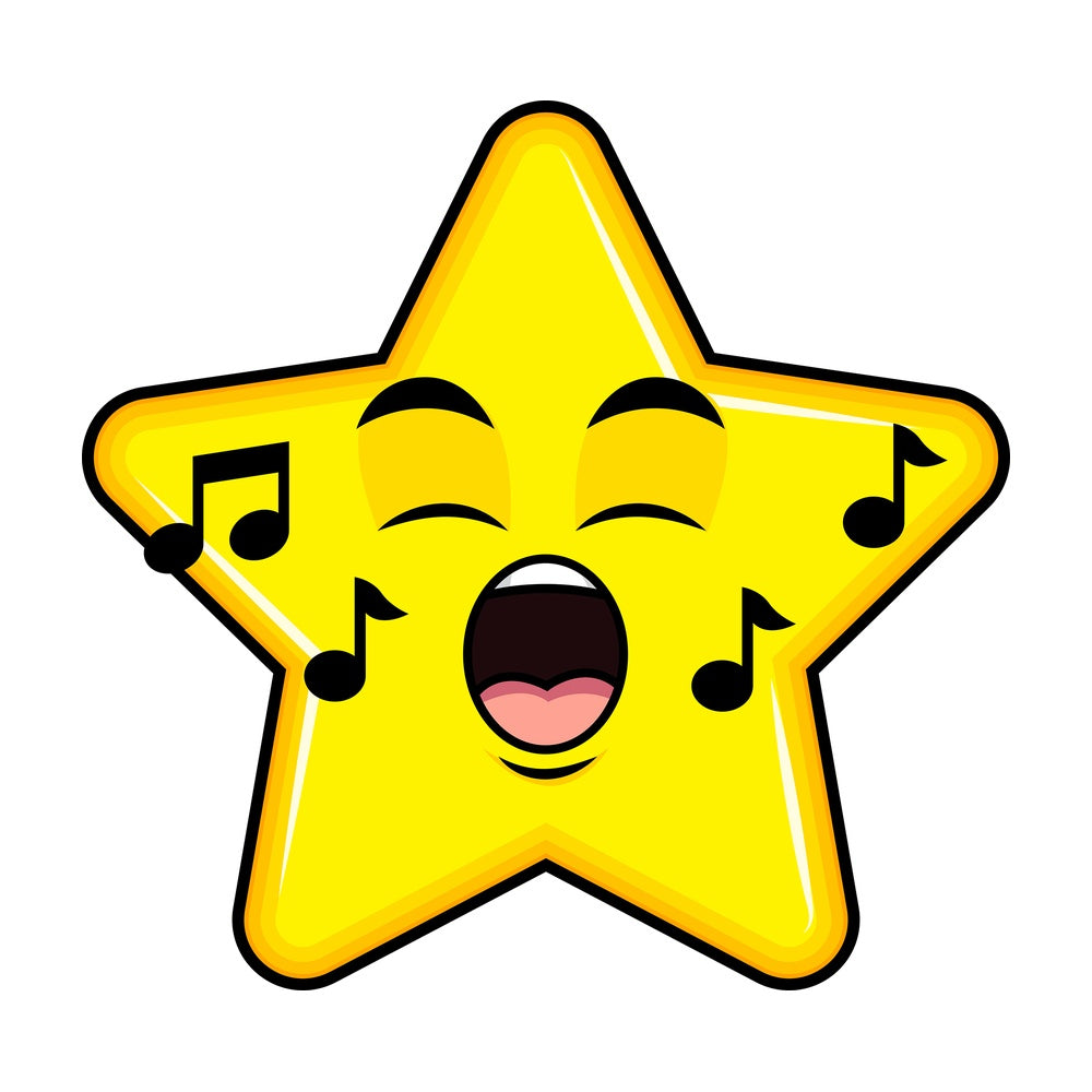 Singing star emoticon. PNG - JPG and vector EPS file formats (infinitely scalable). Image isolated on transparent background.