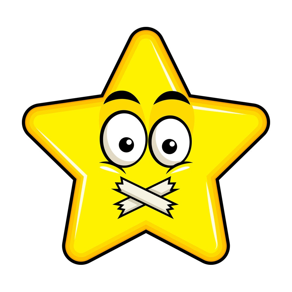 Taped mouth star emoticon. PNG - JPG and vector EPS file formats (infinitely scalable). Image isolated on transparent background.