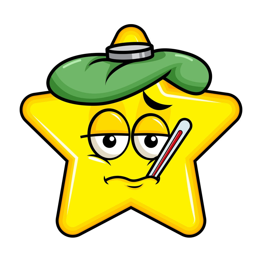 Feverish sick star emoticon. PNG - JPG and vector EPS file formats (infinitely scalable). Image isolated on transparent background.