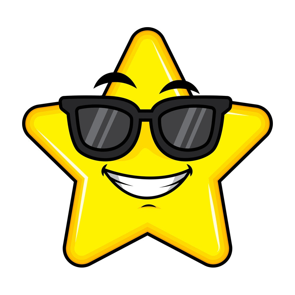 Cool star wearing sunglasses emoticon. PNG - JPG and vector EPS file formats (infinitely scalable). Image isolated on transparent background.