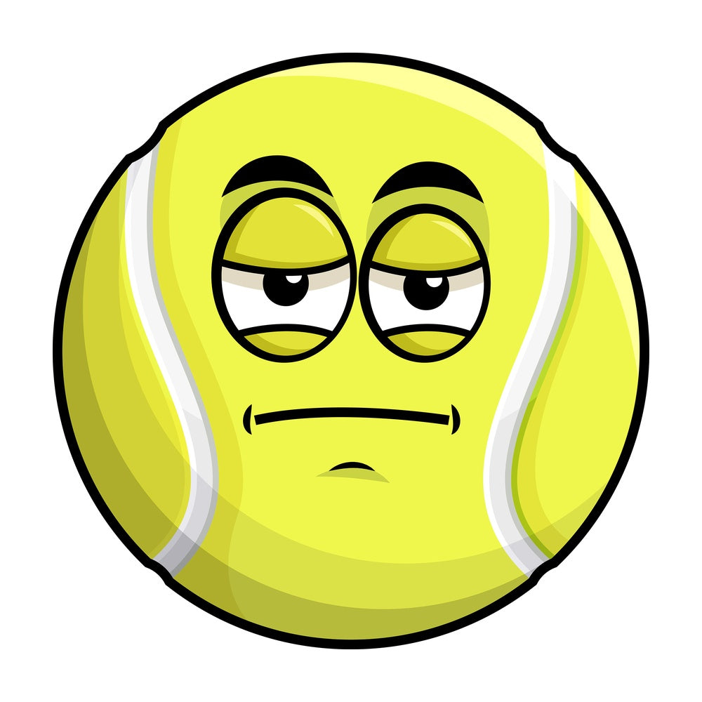 Heavy eyes tennis ball emoticon. PNG - JPG and vector EPS file formats (infinitely scalable). Image isolated on transparent background.